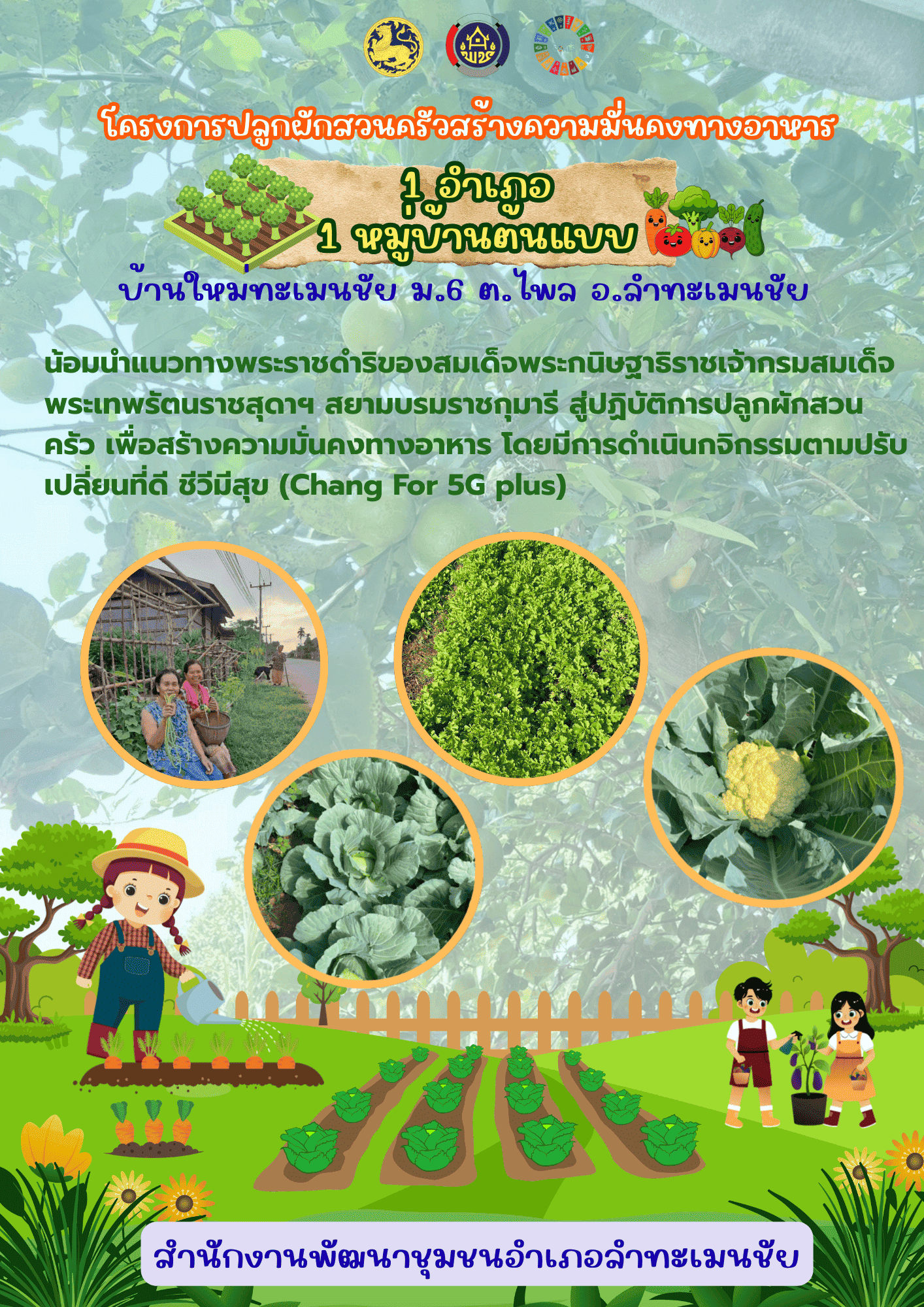 “พช.ลำทะเมนชัย ชูต้นแบบ 1 อำเภอ 1 หมู่บ้านต้นแบบการน้อมนำแนวพระราชดำริ ปลูกผักสวนครัวเพื่อสร้างความมั่นคงทางอาหาร"